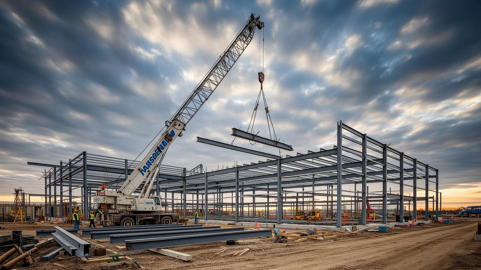 7S Erectors LLC structural steel erection crew on an active Texas construction site
